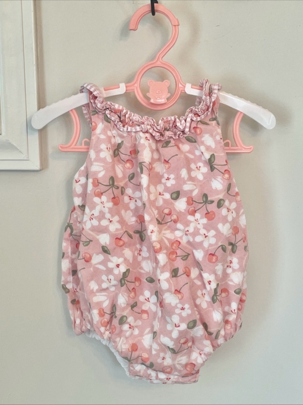 Tommy Bahama Baby Girls Pink Floral Cherry Bubble Romper Cotton Size 6-9 Months